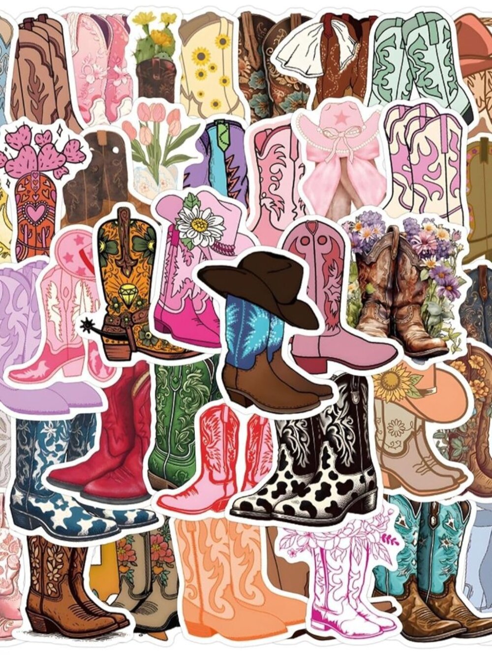 55PCS Cowboy Boots Stickers, Country Western Cowgirl Decals Vinyl Waterproof Sti